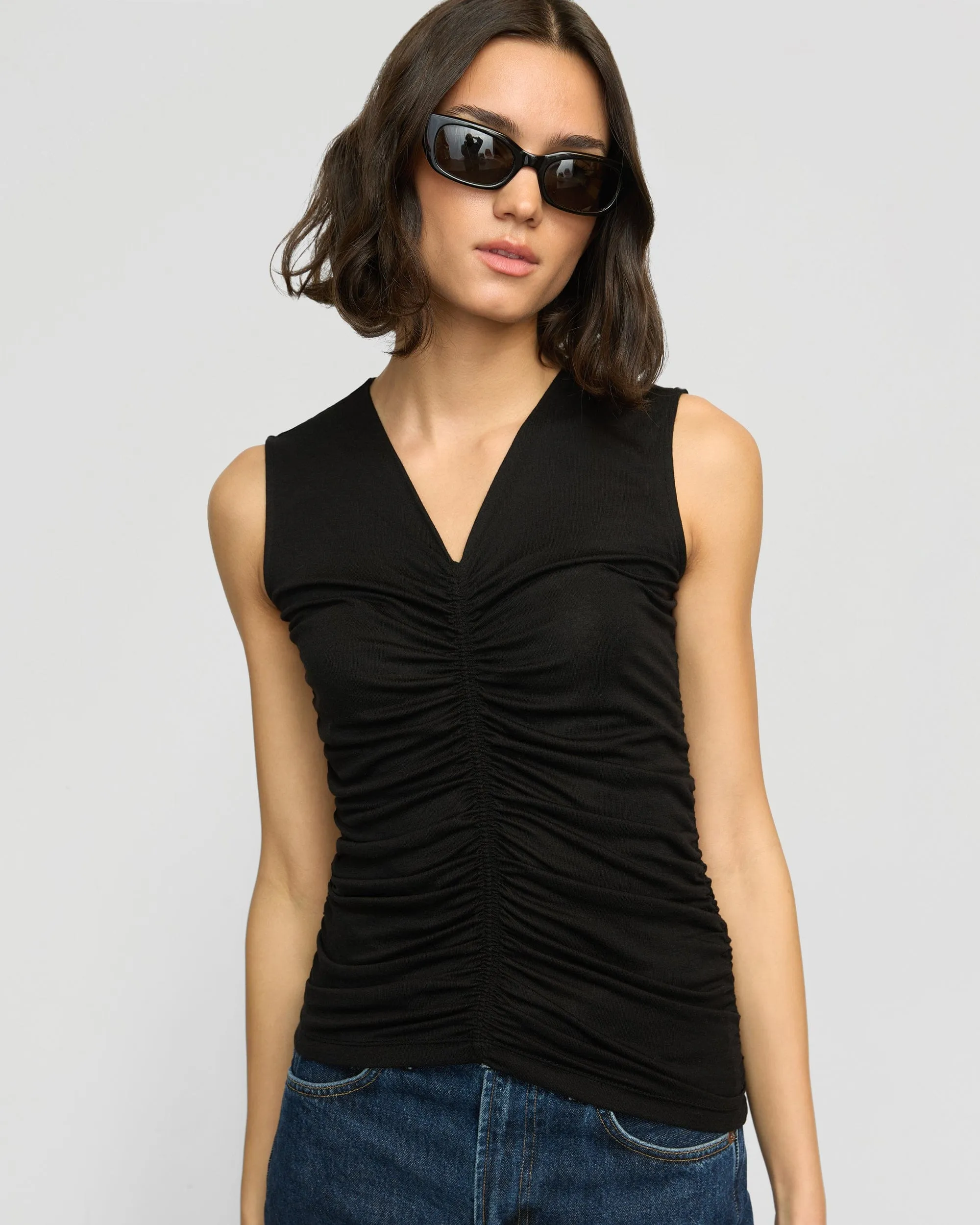 Sleeveless freedom Saleha Ruched-Front Sleeveless Tank