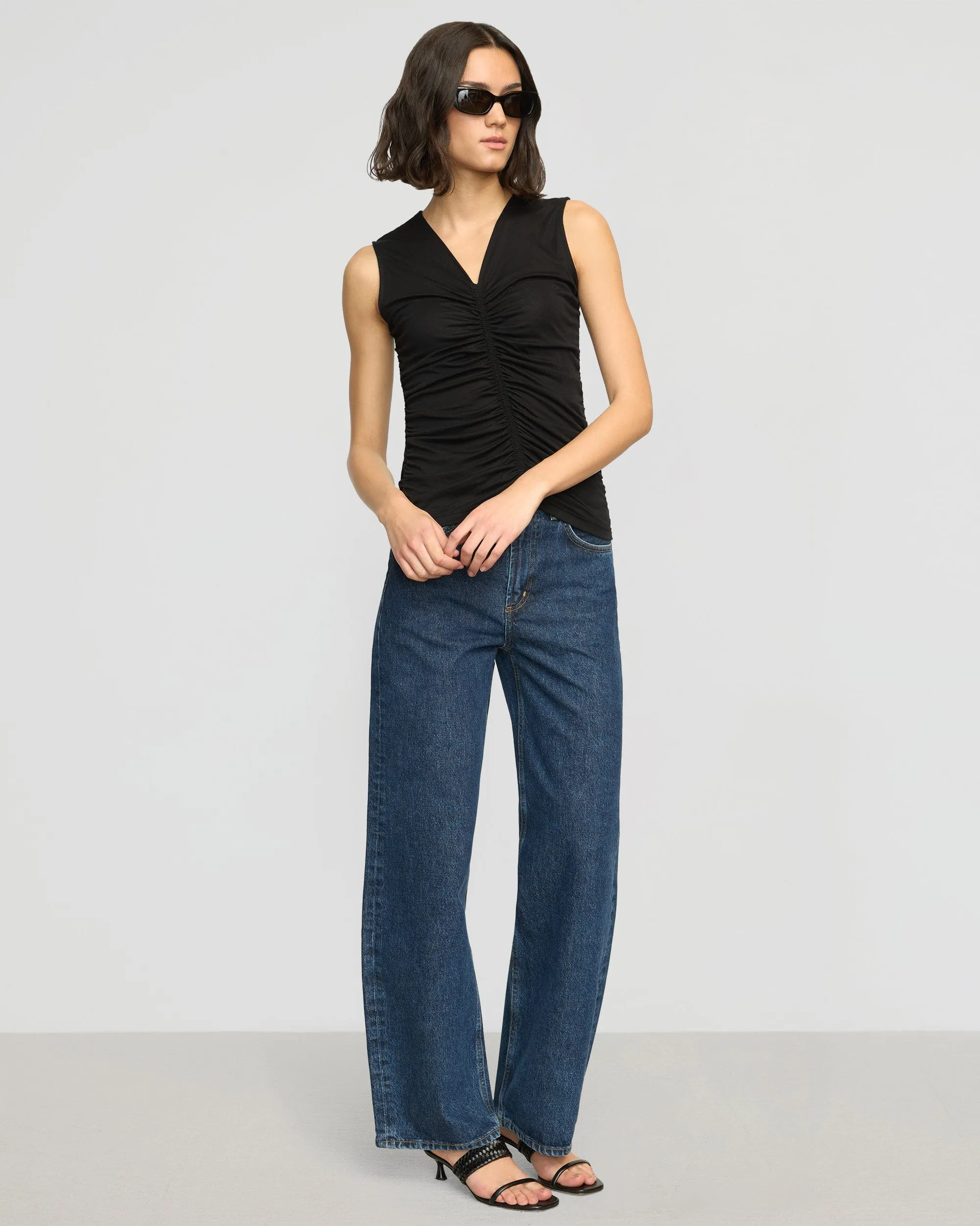 Saleha Ruched-Front Sleeveless Tank Reinforced Hemline Cozy and Soft