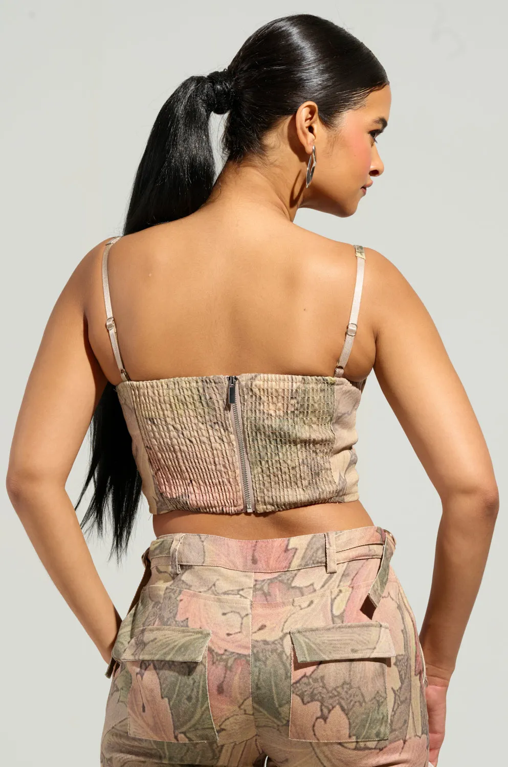 SEASONAL AWAKENING PRINTED DENIM CORSET Intelligence - gathering