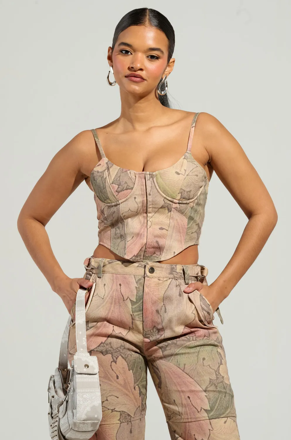 SEASONAL AWAKENING PRINTED DENIM CORSET close range combat suitable for firefighters