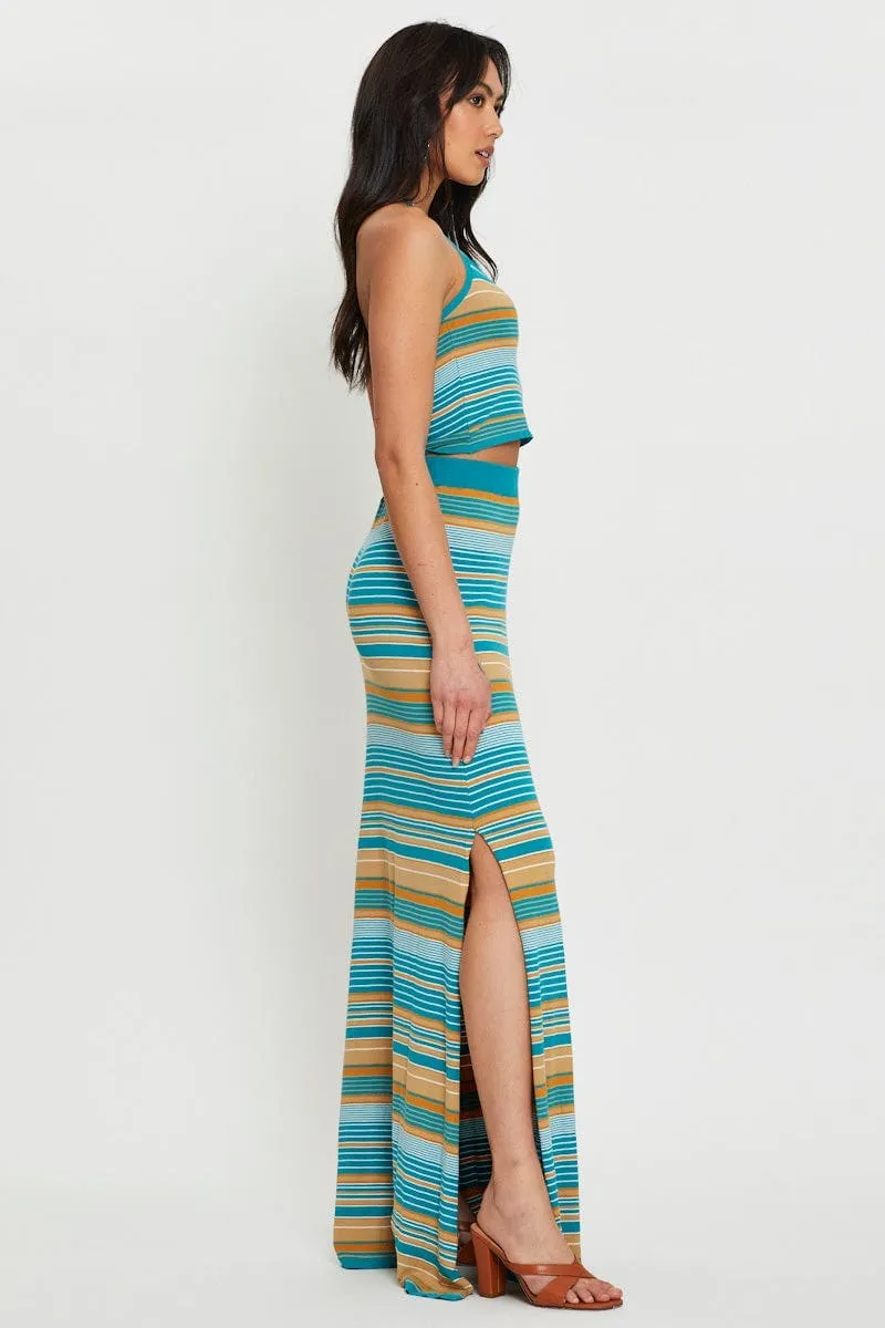 Stripe Knit Skirt Maxi Fitted Cut Timeless Outfit
