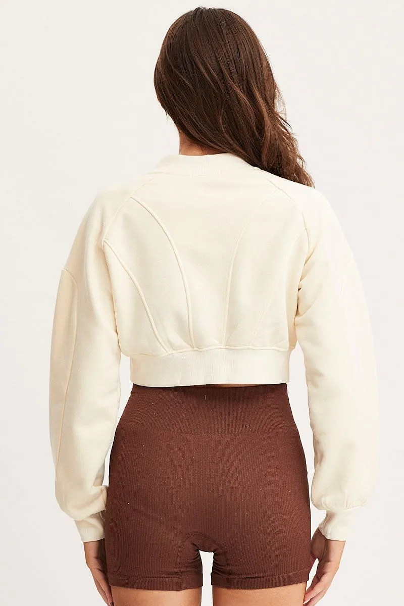 snap buttoned White Crop Sweater