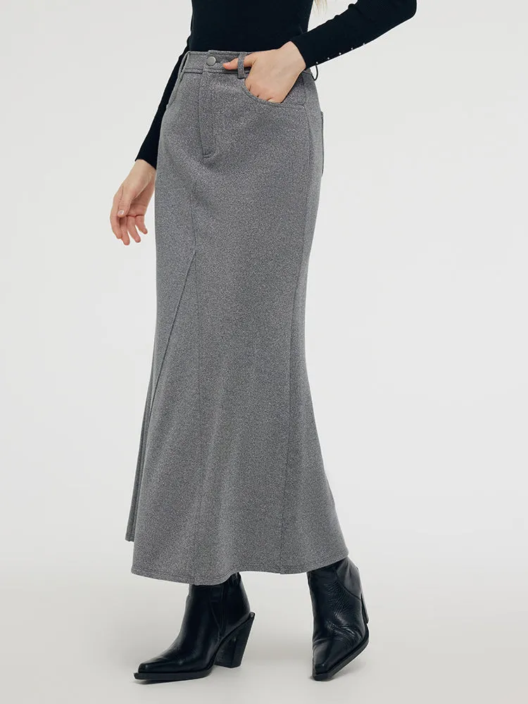 Simple Motion Back Slit Knitted Women Mermaid Maxi Skirt