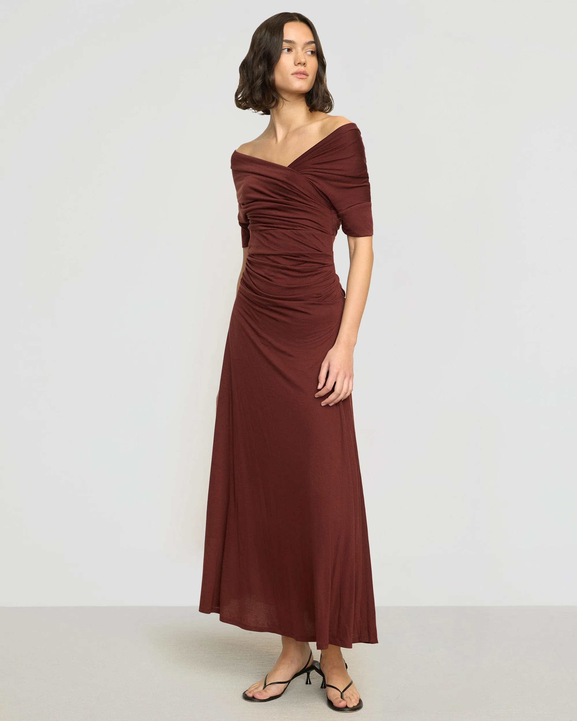 Trendy Sweatpants Versatile Fashion Thilda Ruched Off-Shoulder Dress