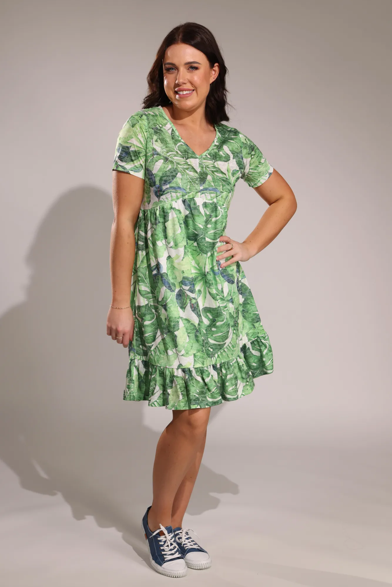 Timeless Wear AntiSnagTechnology Frill hem Burnout Dress | Garden Palms | 6057A1