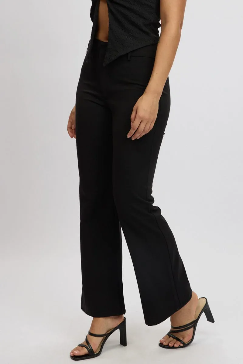 Black Flare Leg Pants Low Rise WrinkleFreeFinish