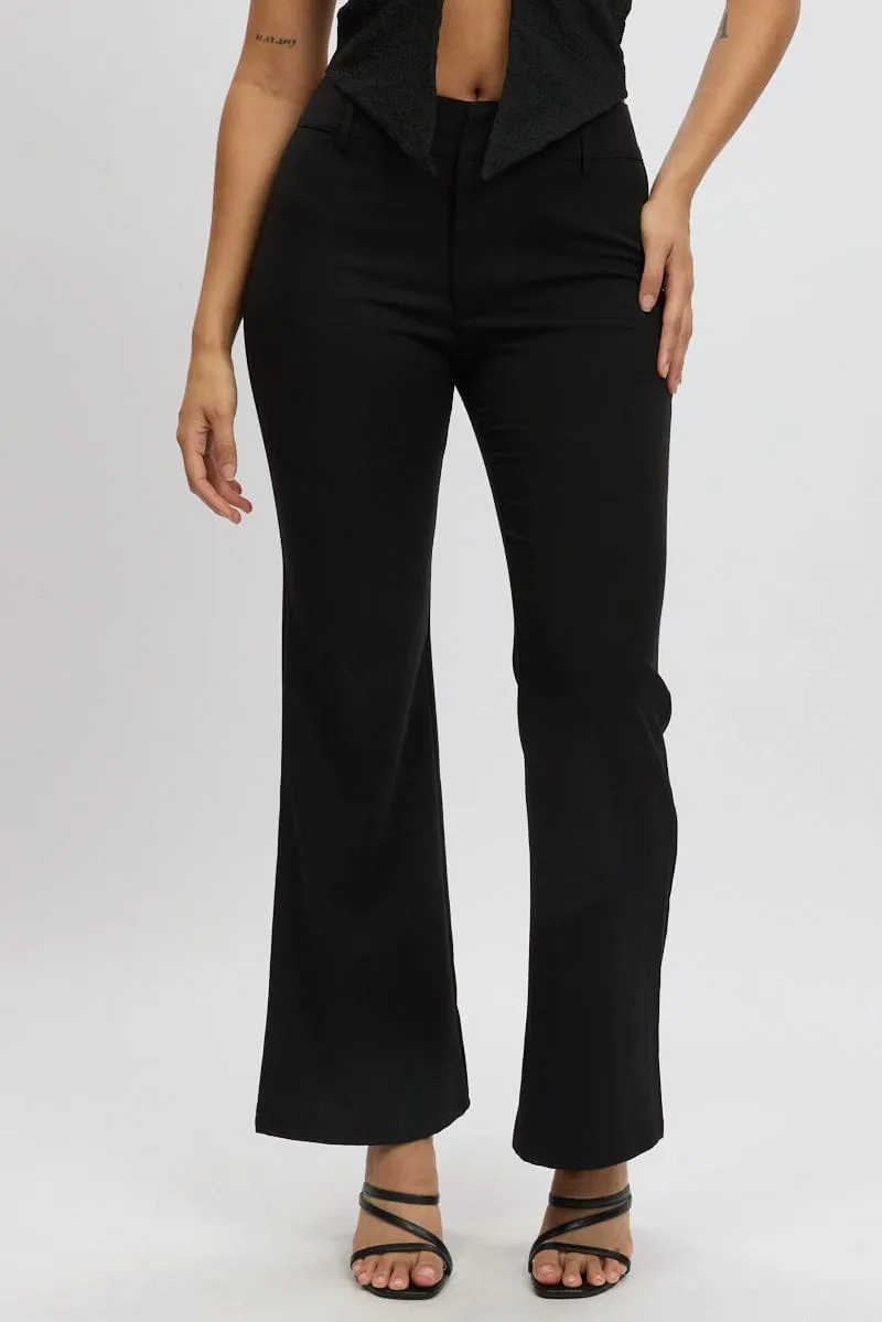 Black Flare Leg Pants Low Rise Slim Stretch