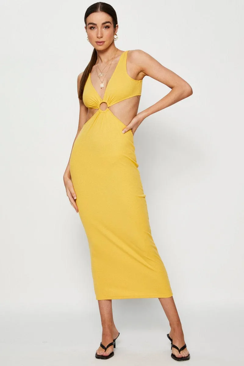 Classy Appearance VIP Area Orange Midi Dress Ribbed Cut Out