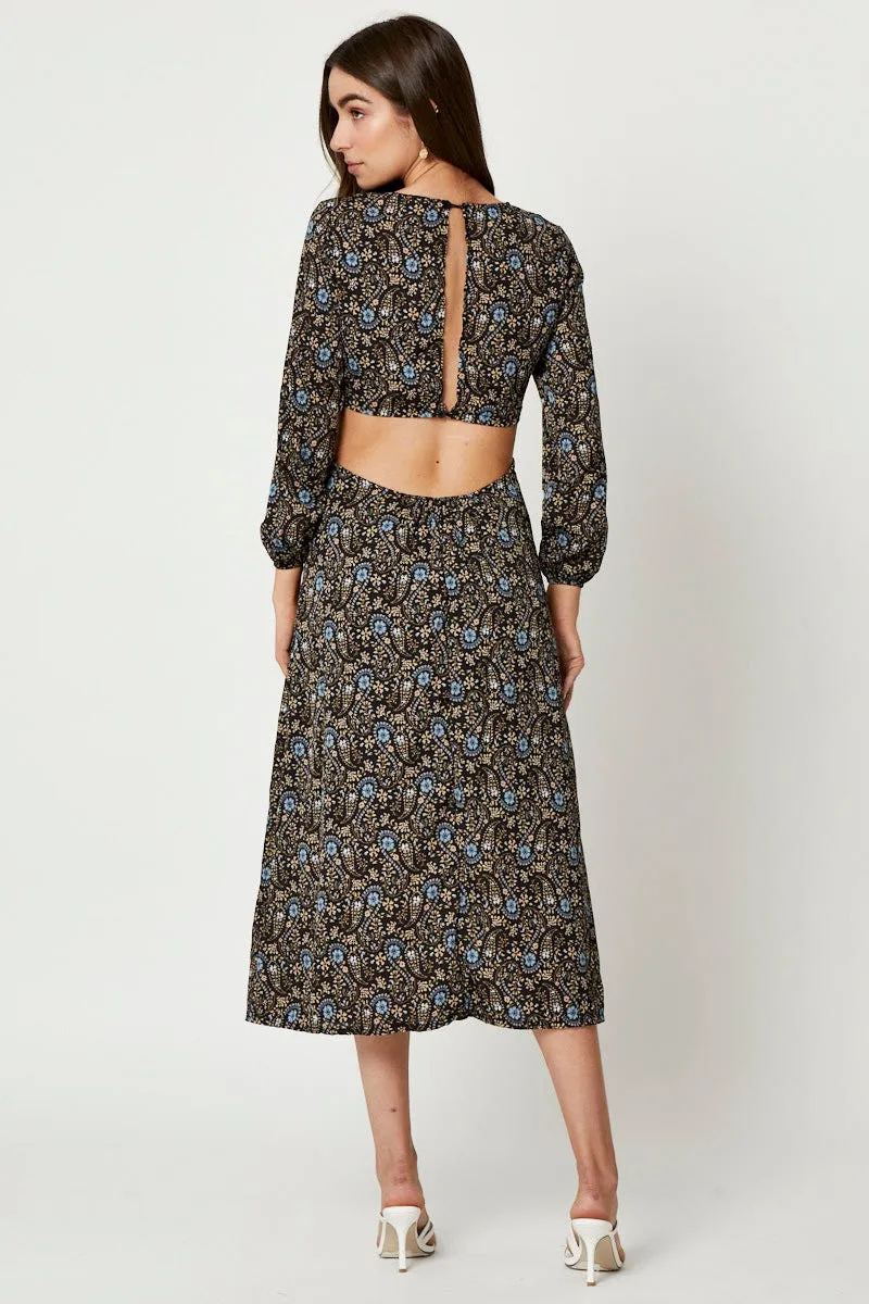 Print Long Sleeve Cut Out Dress Charity Gala