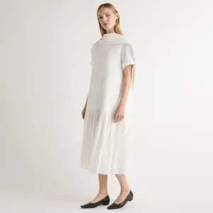 Stretch Fabric Elegant Tunic Babba Shirred Scarf-Neck Dress