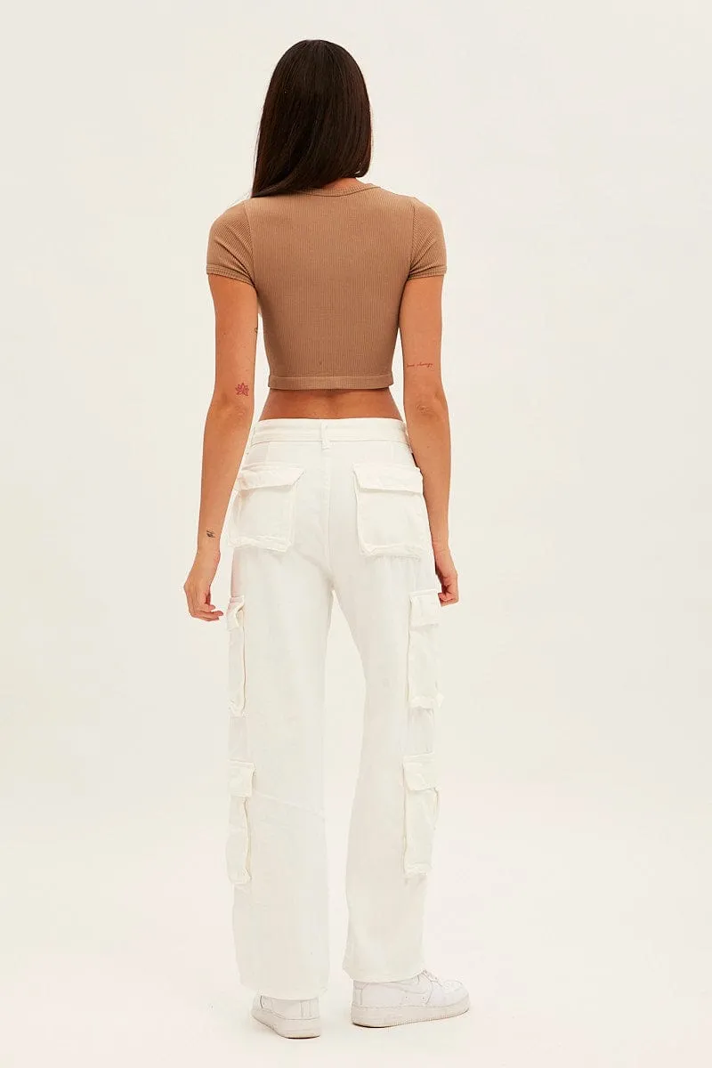 White Wide Leg Cargo Pants Chilly Weather Comfort