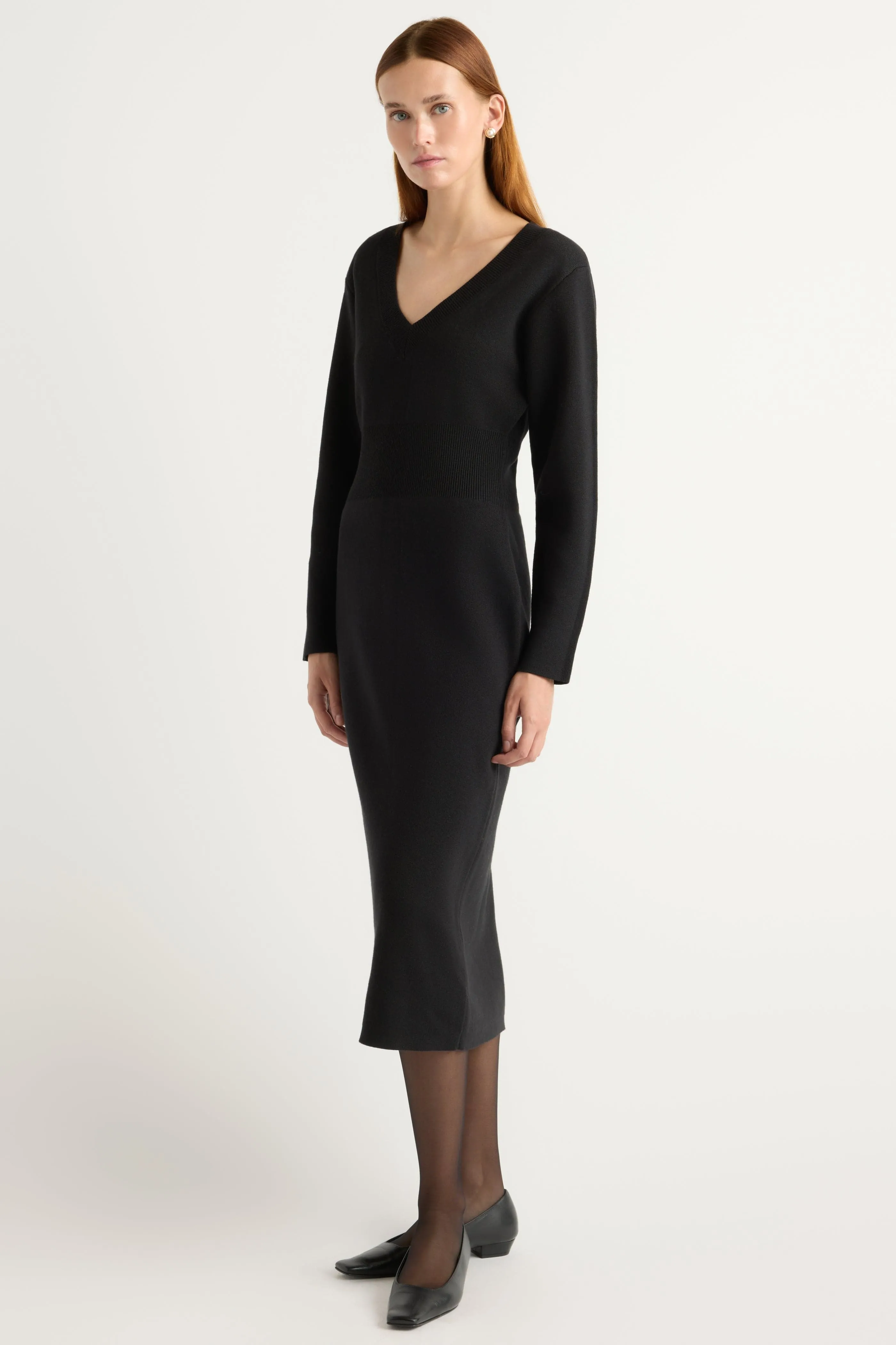 Bora Off-Shoulder V-Neck Sweater Dress Breathable Material