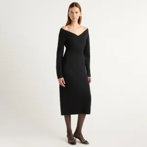 Stretch Ease Peace Glow Bora Off-Shoulder V-Neck Sweater Dress