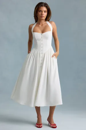 Button-Detail Halterneck Midaxi Dress in White Relaxed trousers Trendy Outerwear