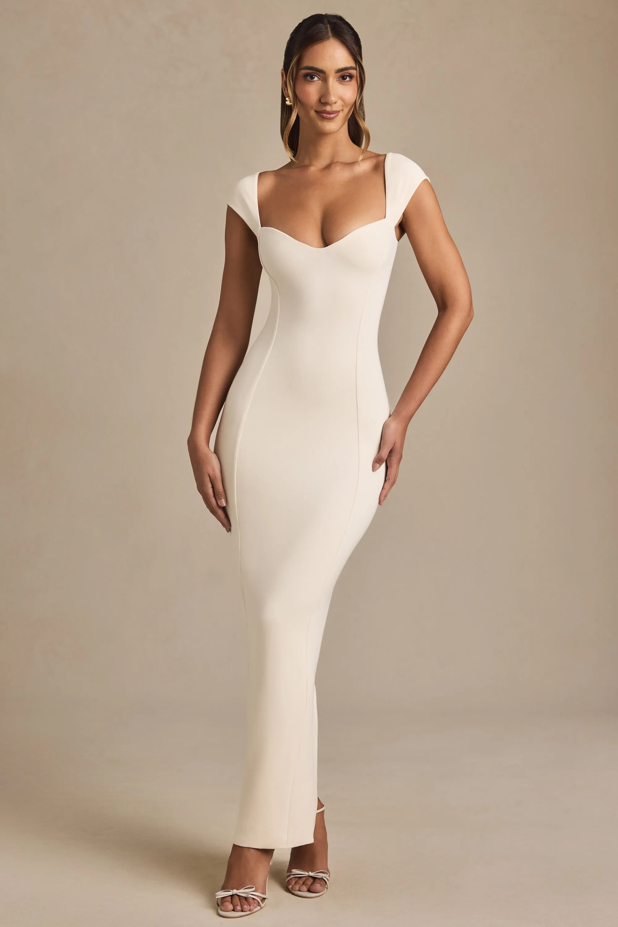 Modal Sweetheart-Neck Cap-Sleeve Midaxi Dress in Ivory New Day