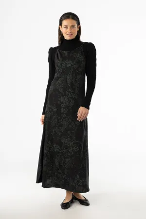Business Attire Black & Green Printed Slip Dress