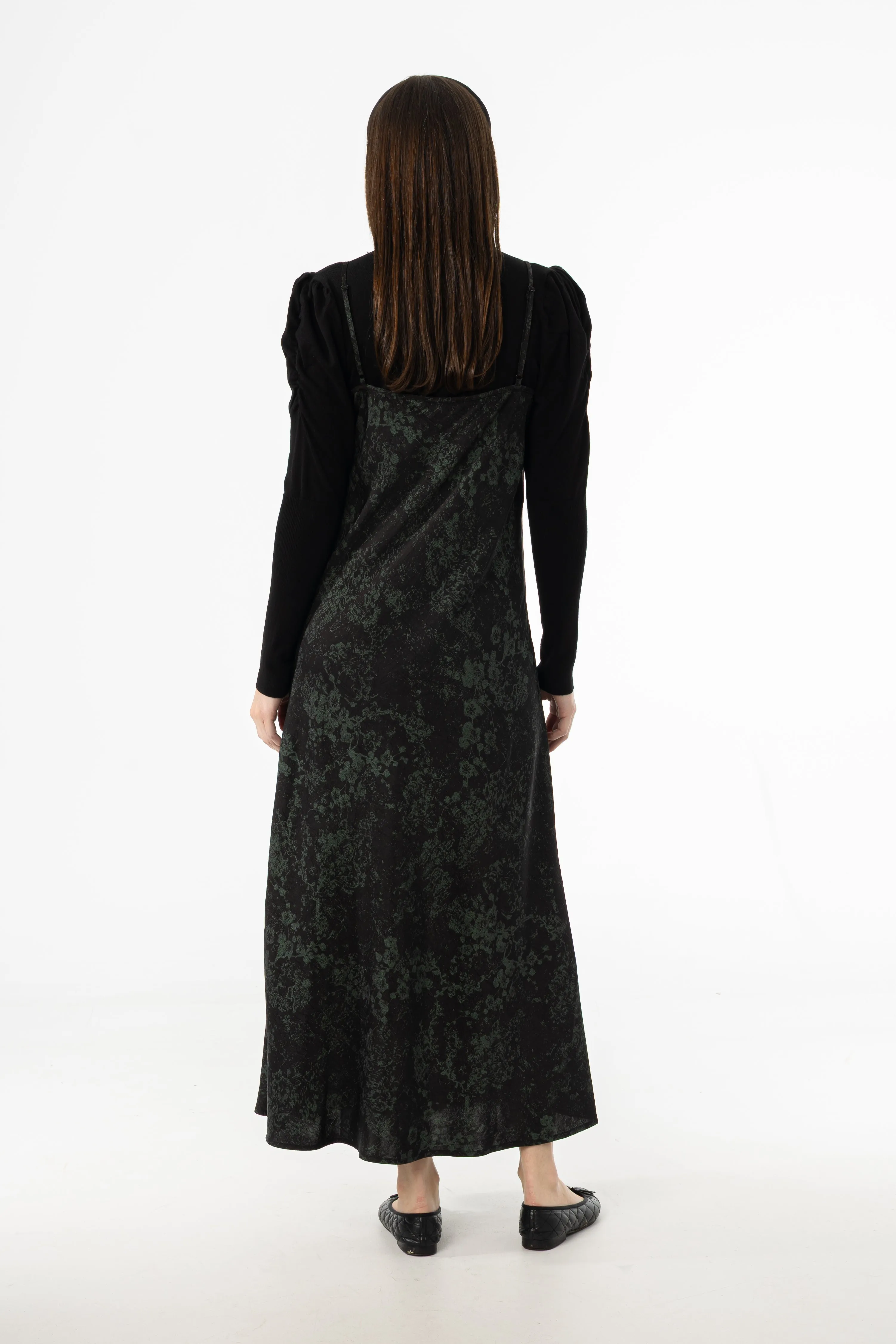 Black & Green Printed Slip Dress Warm Tracksuit