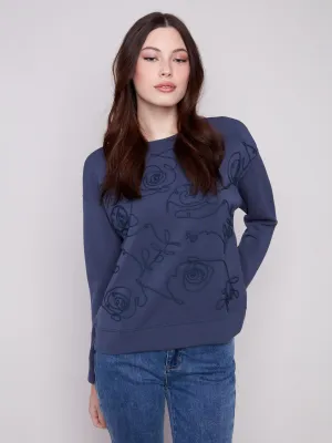 Anti Bacterial Treatment Scuba Knit Top with Soutache Detail - Moonlight