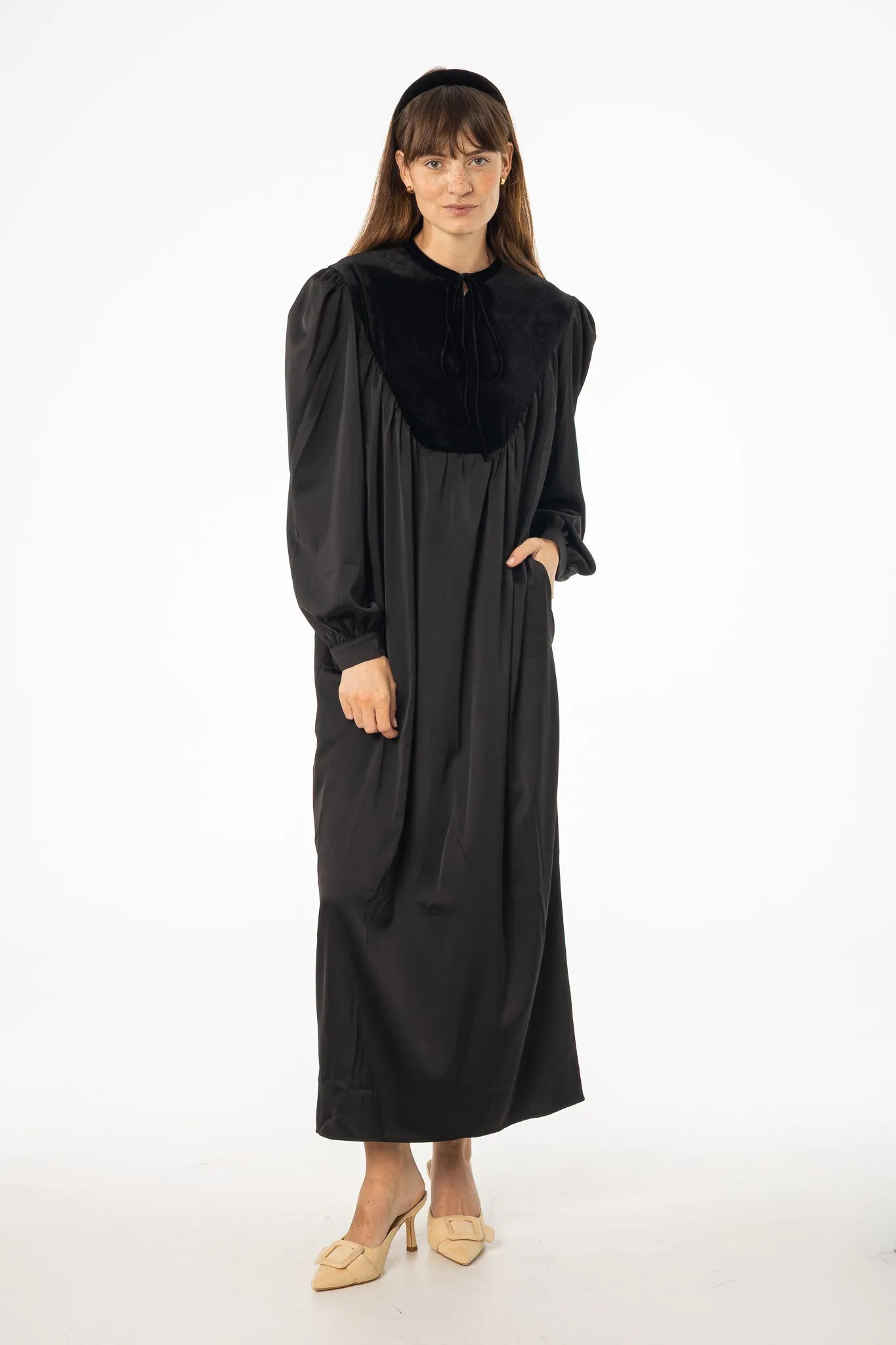 Black Velour Yoke Maxi Dress Work Mix
