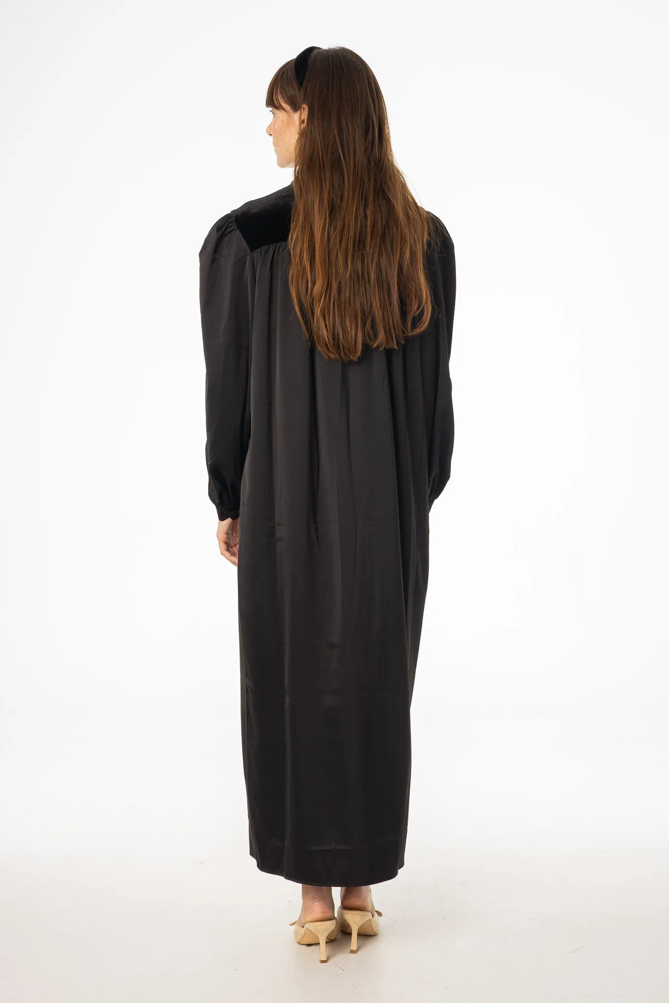 Spirit Core Black Velour Yoke Maxi Dress
