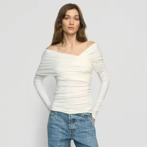 Flexible Neckline Urban Casual Theresa Ruched Off-Shoulder Long-Sleeve Tee