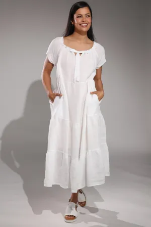 Layered Skirt UVProtectionCloth Made in Italy 100% Linen Maxi Dress | WHITE | 0208A1