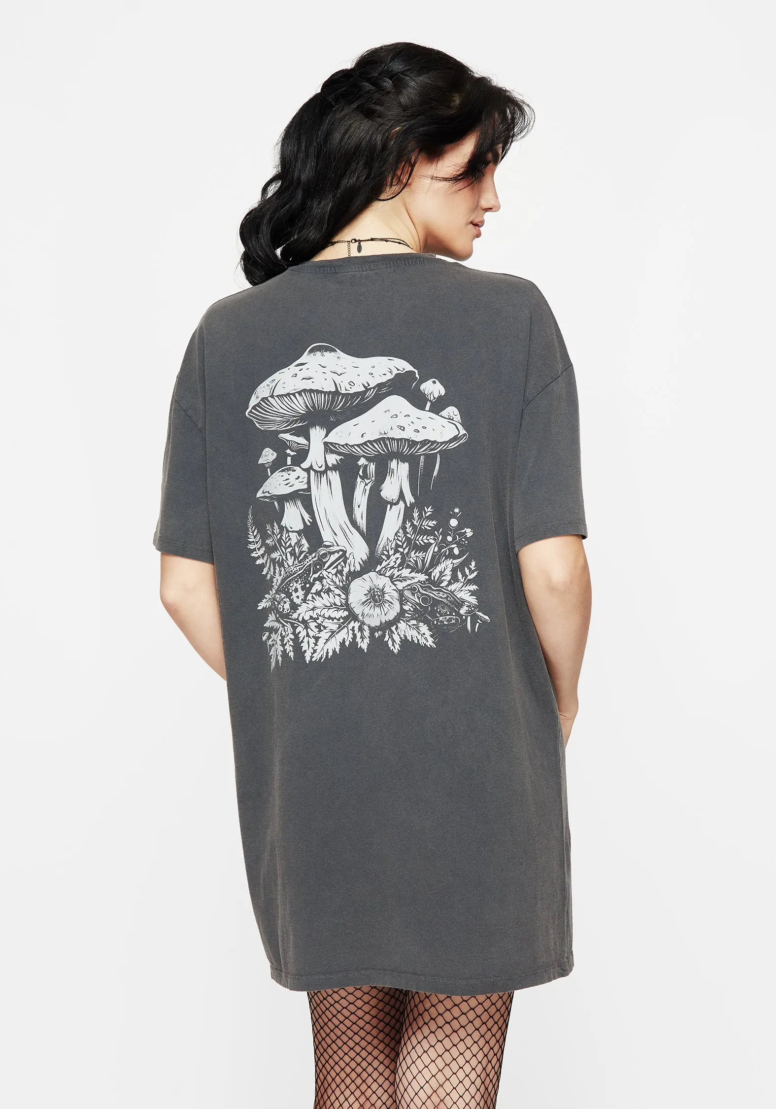 Relax Style Trend Bohemian freedom Pressure Cotton Mushroom Print Tee Dress