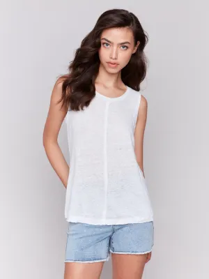Formal Elegance Linen Blend Sleeveless Top - White