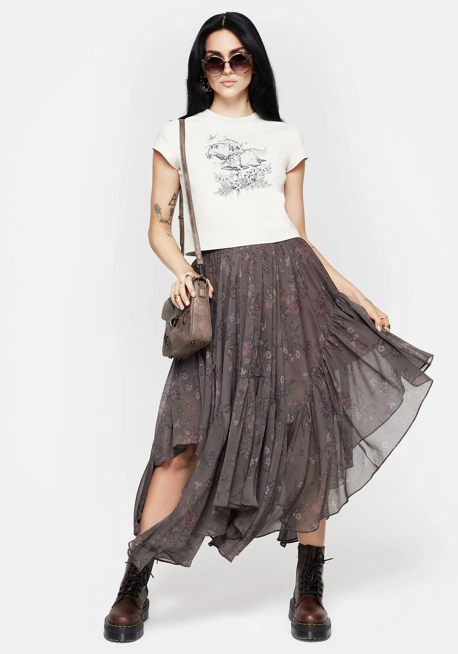 Pocket Detailing Fashion-Forward Maypole Cotton Fairy Print Crop T-Shirt