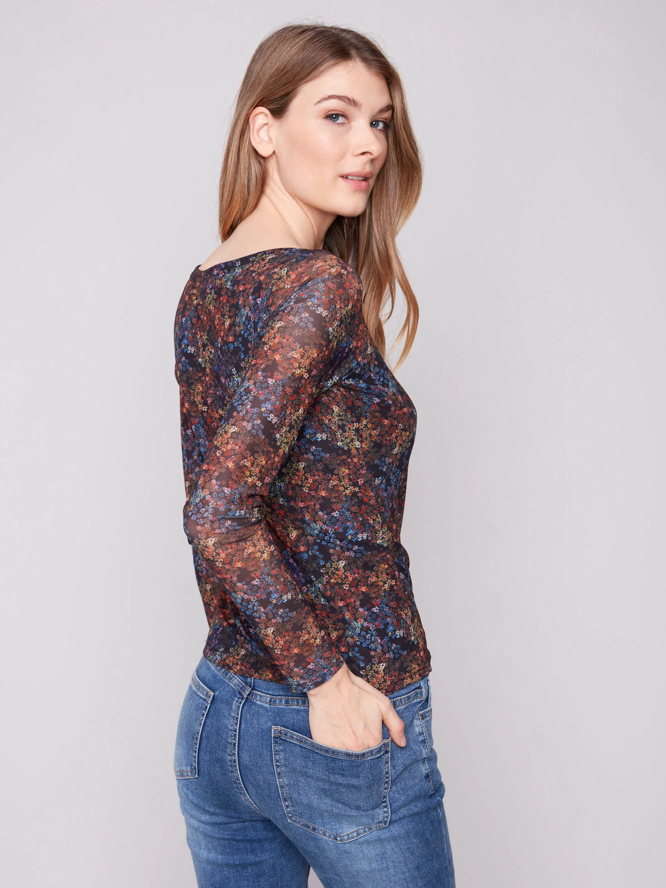 Affordable accessibility Animal print wildness Printed Ruched Mesh Top - Floret