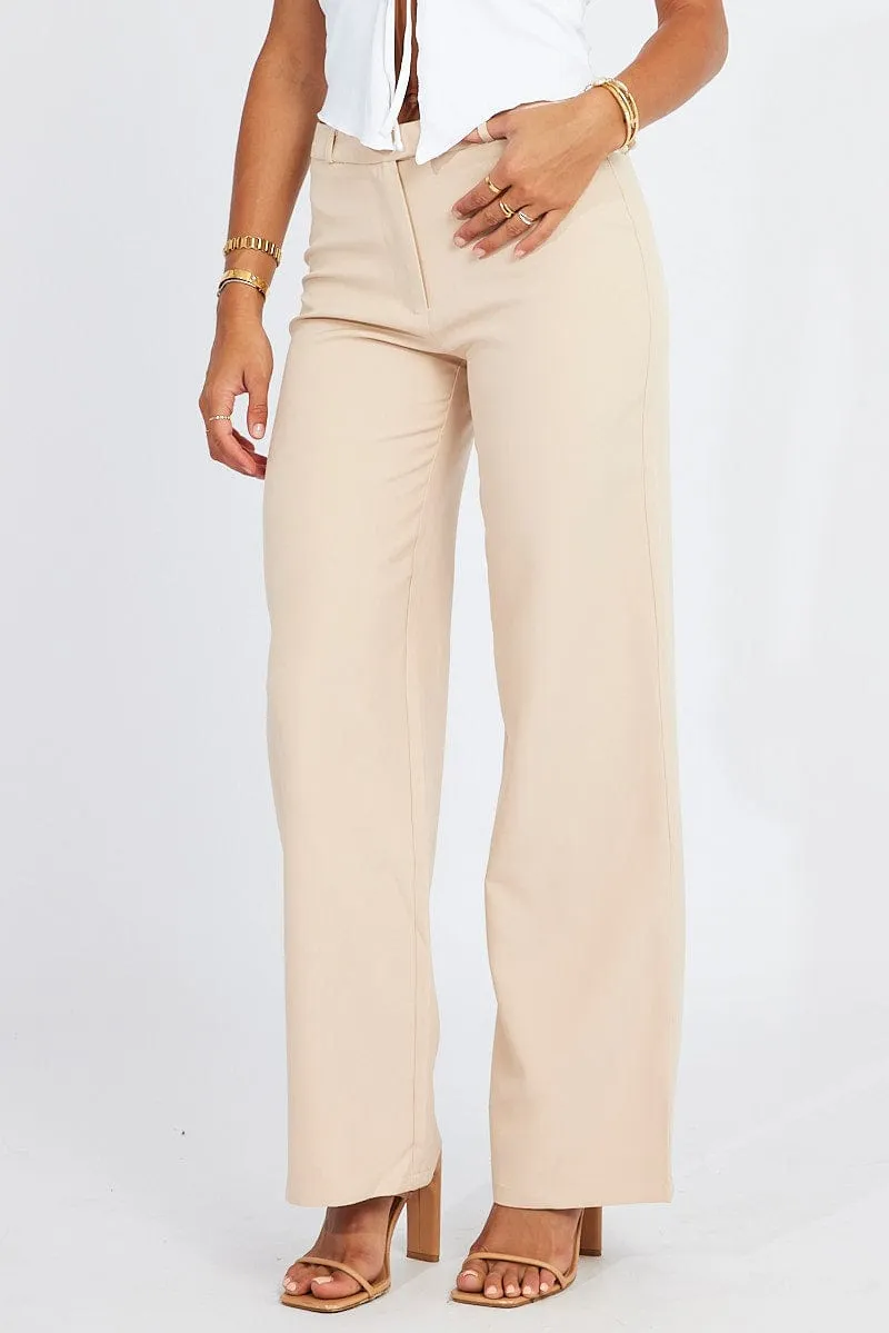 Beige Straight Fit Pants Mid Rise Comfortable Fabric