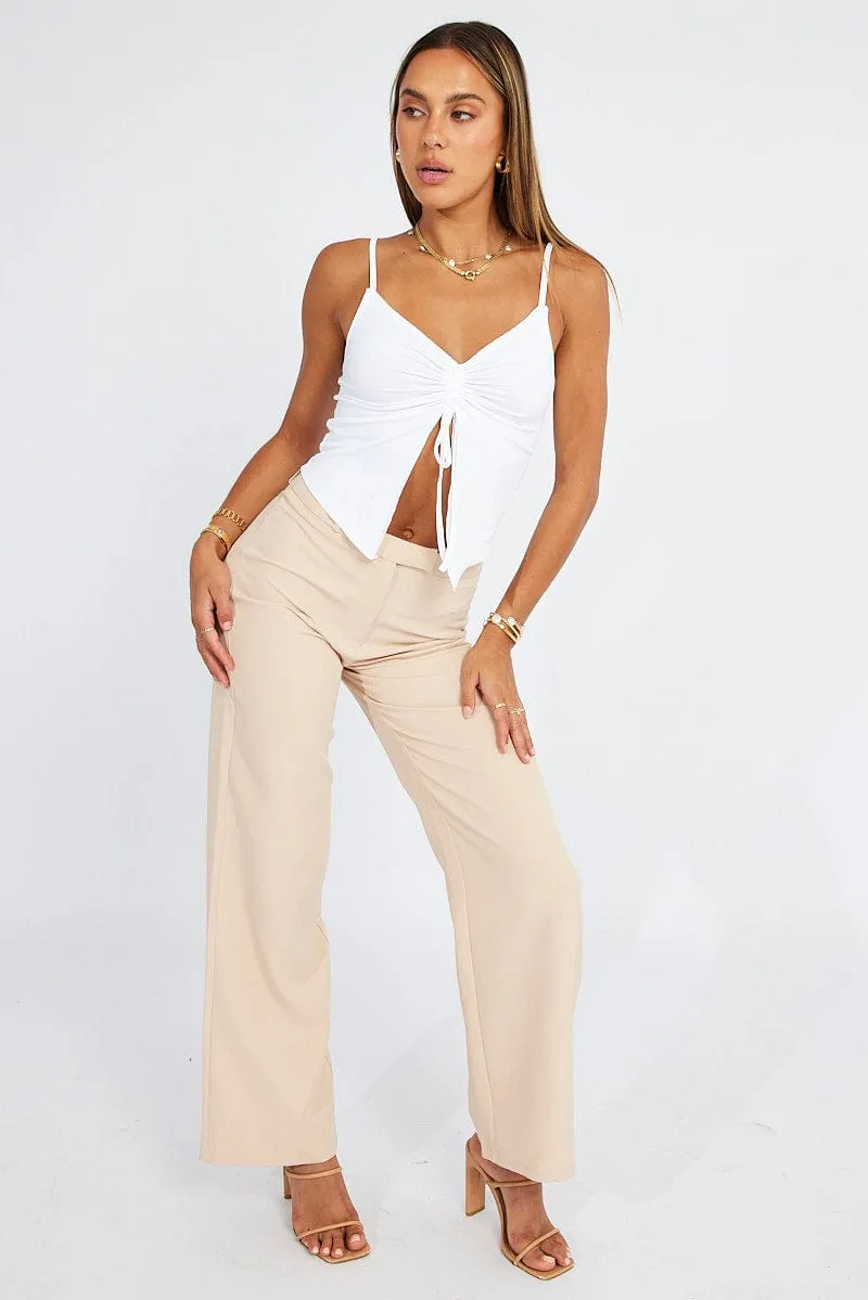 Beige Straight Fit Pants Mid Rise HeatRegulating