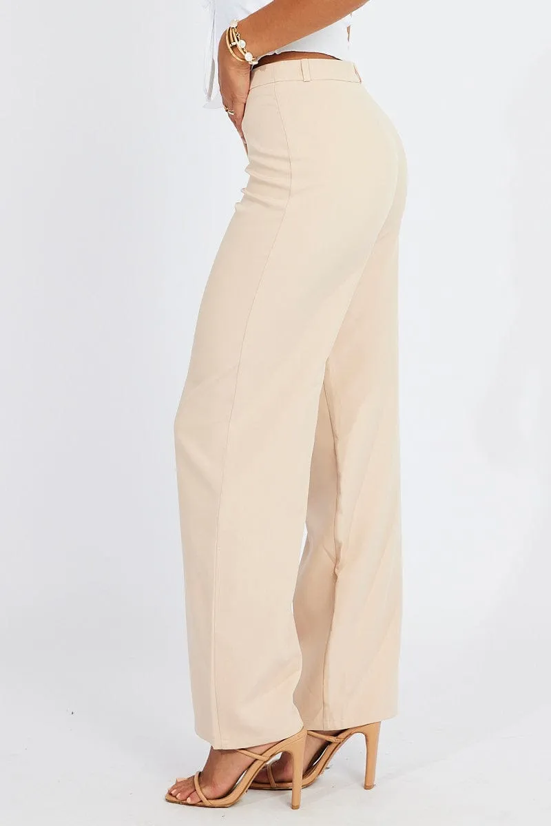 Smart Layering Loose cut Beige Straight Fit Pants Mid Rise