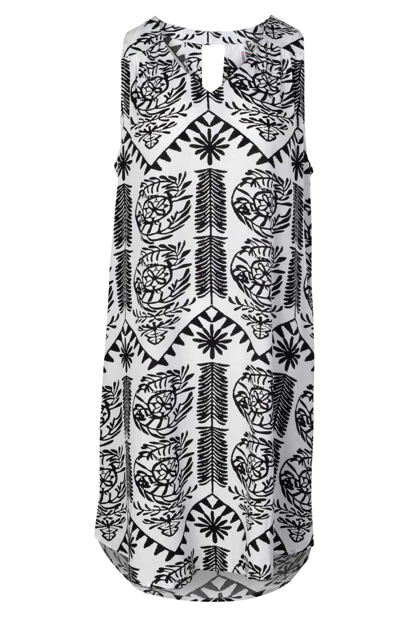 V neck Dress with keyhole back | BLACK WHITE TILE | 3351A1 Smooth Edge Binding QuickAccessPockets