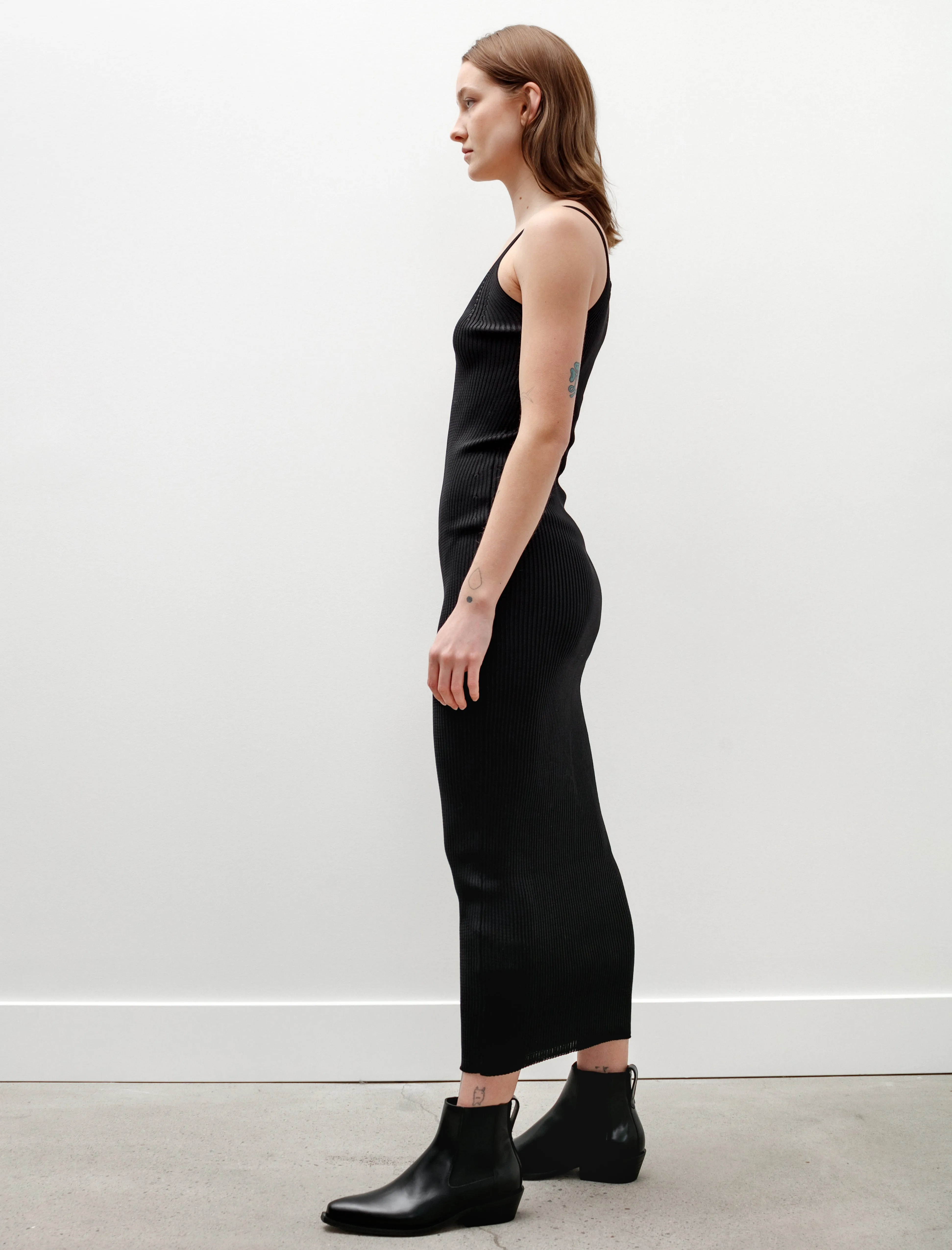 Low Care Knitted Singlet Dress Super Black Performance Poly