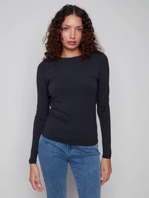 Long Sleeve Super Stretch Top - Black Picnic