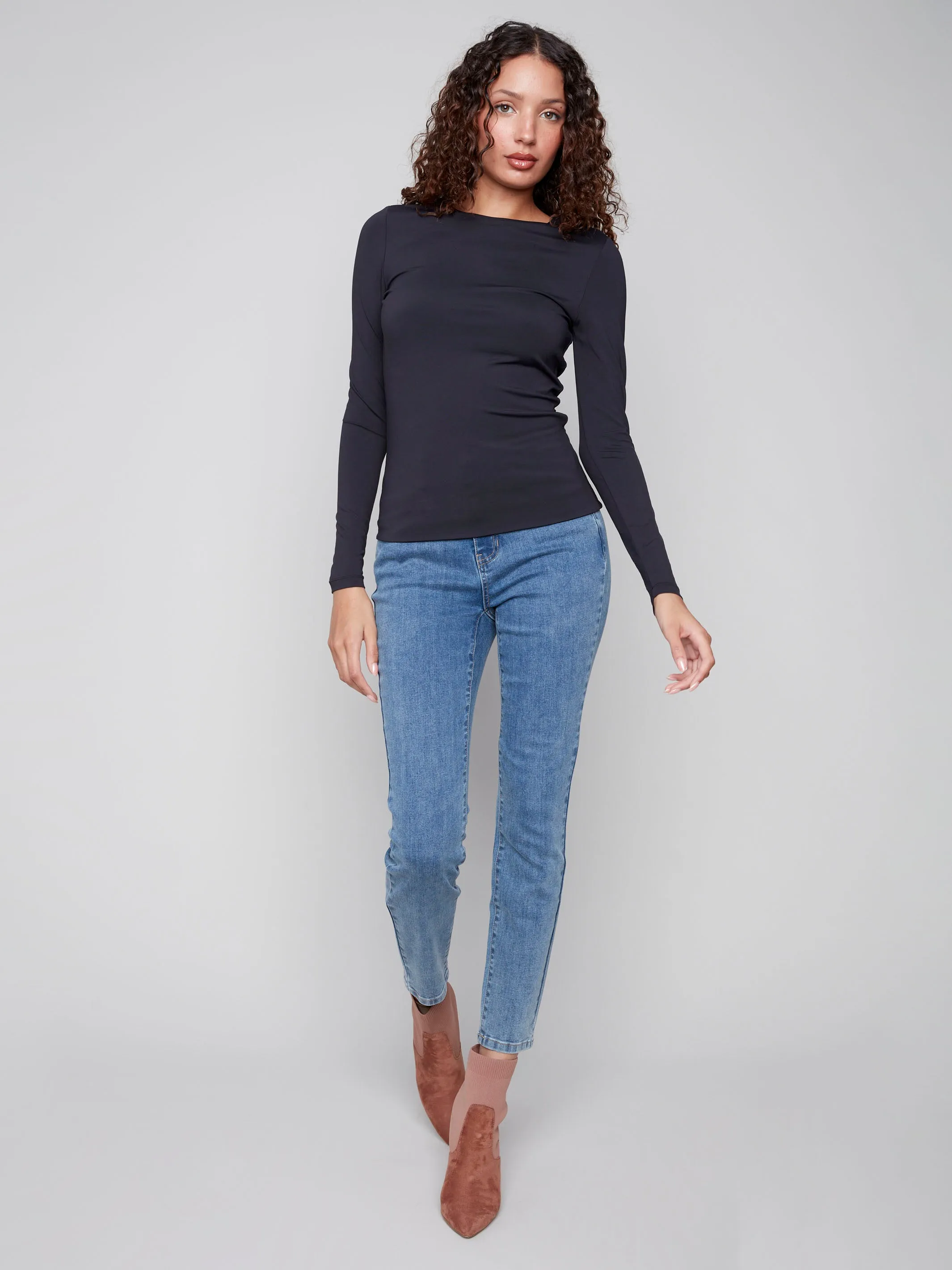Basic Comfort Essential layering piece Long Sleeve Super Stretch Top - Black