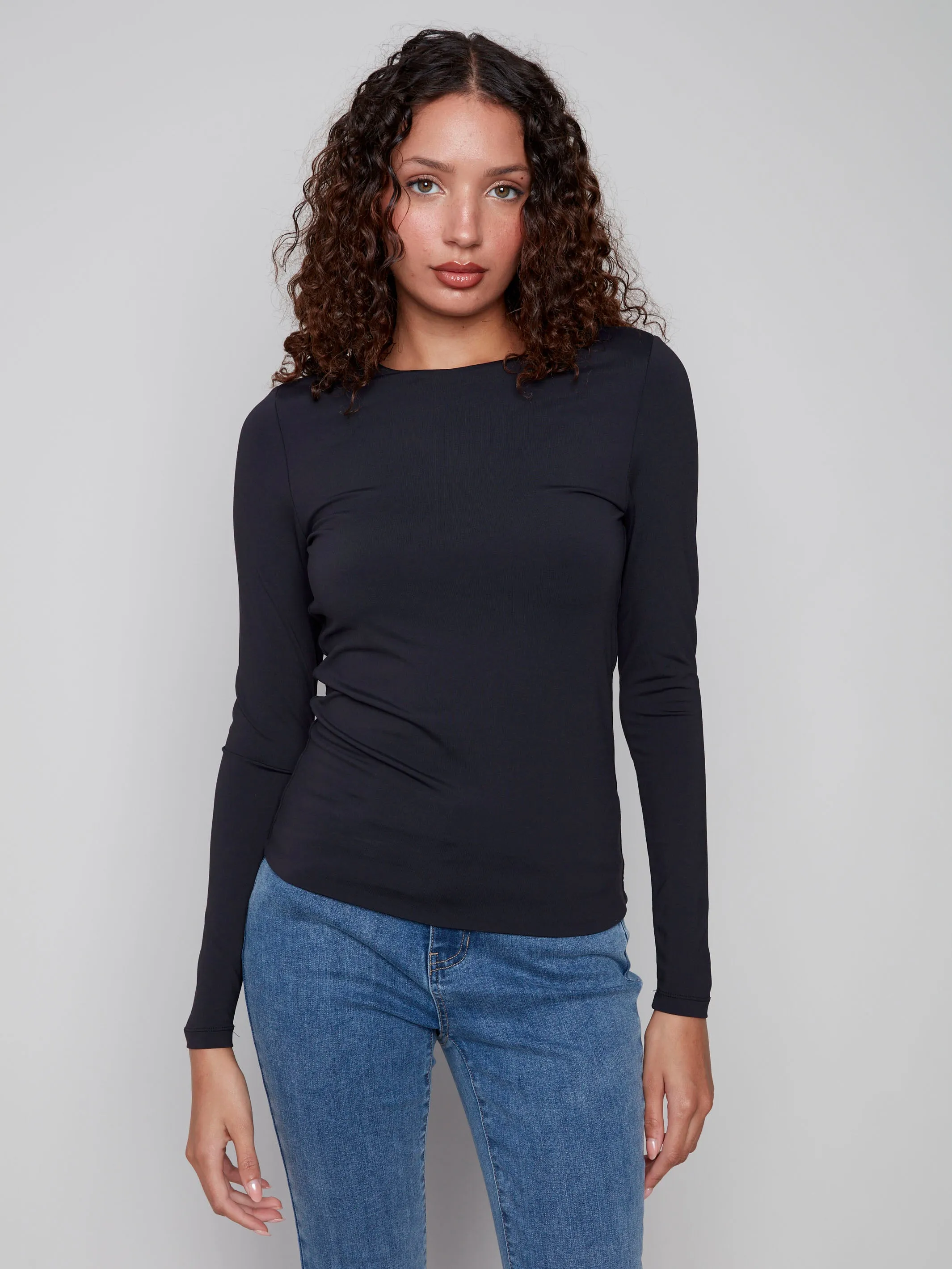 Long Sleeve Super Stretch Top - Black Picnic