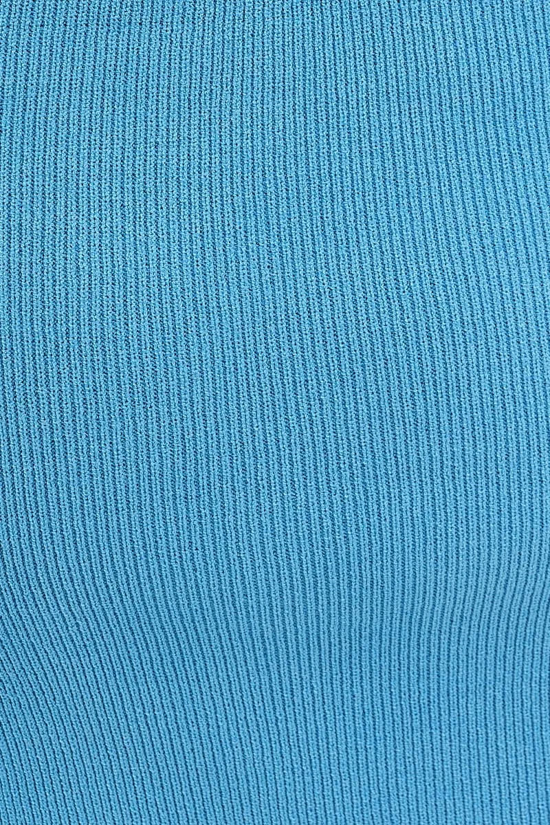 Subtle Detail Simple Motion Blue Maxi Skirt Knit High Waist