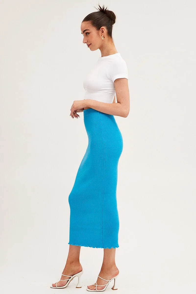 Comfy Fit Easy Style Blue Maxi Skirt Knit High Waist
