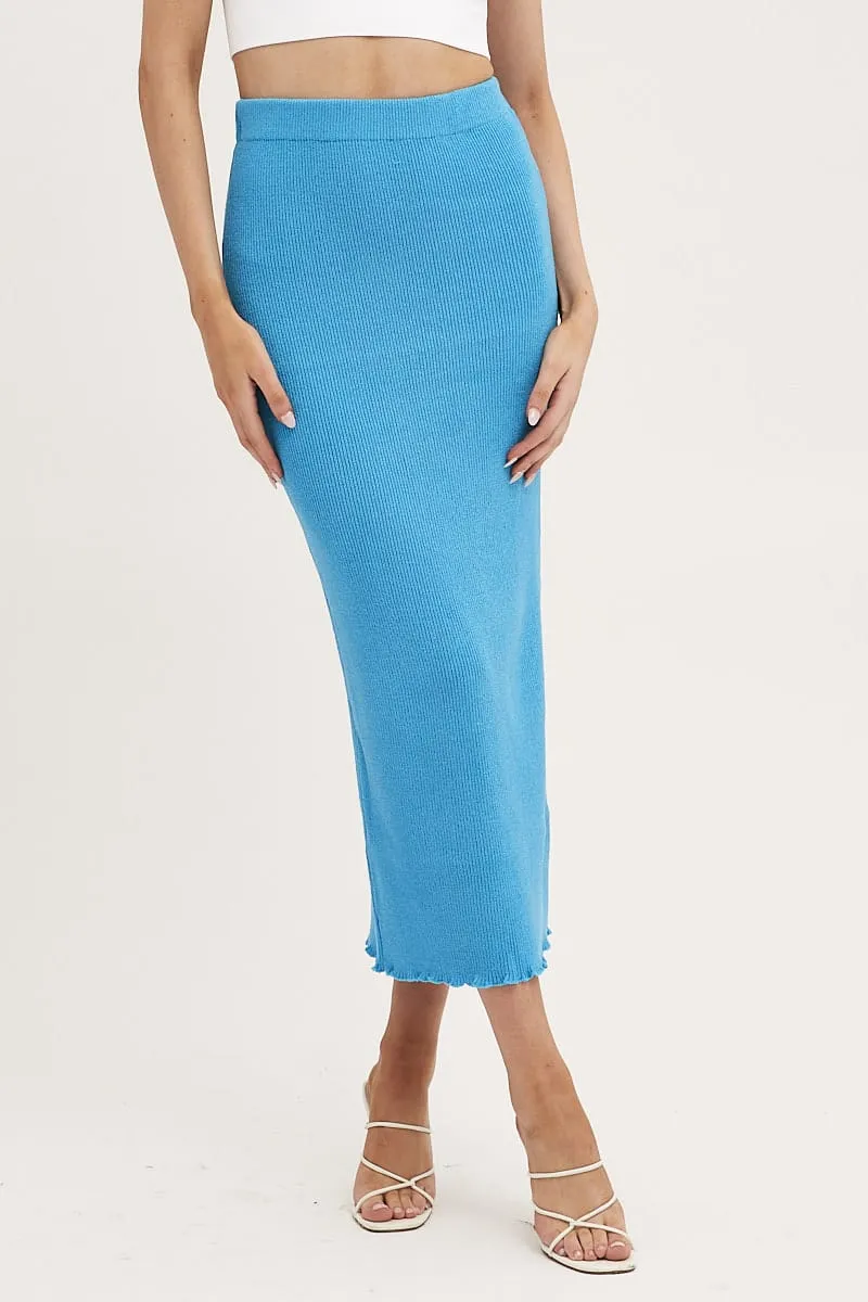 Blue Maxi Skirt Knit High Waist Daytime Look