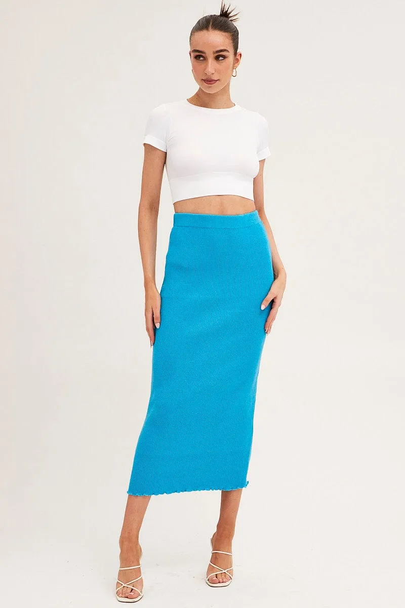 Corduroy texture Pull On Style Blue Maxi Skirt Knit High Waist