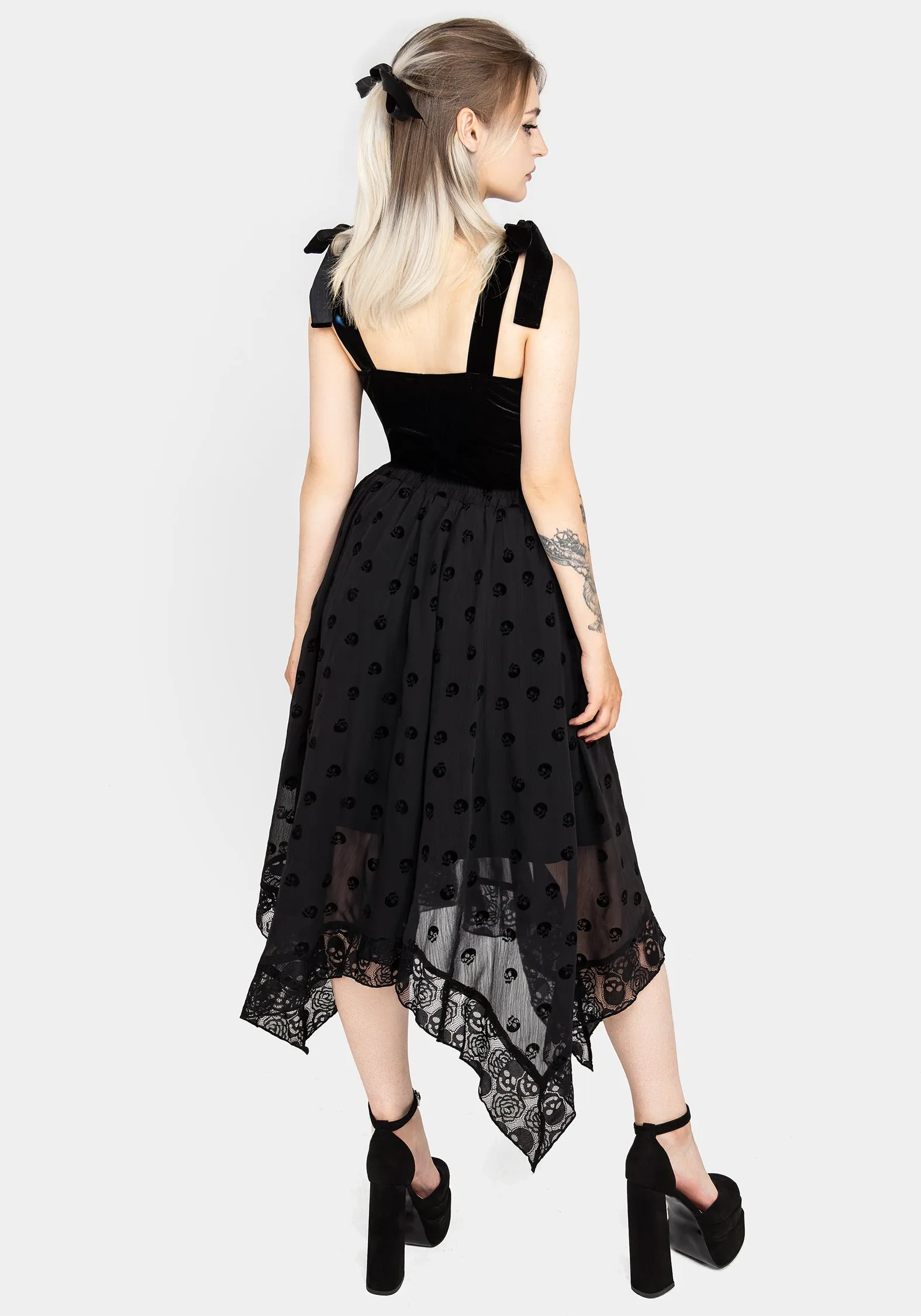 Bones Flocked Chiffon Handkerchief Hem Skirt Street Ready