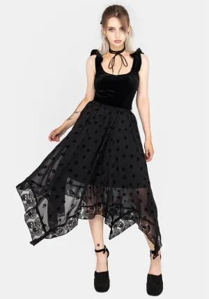 Bones Flocked Chiffon Handkerchief Hem Skirt muted tone