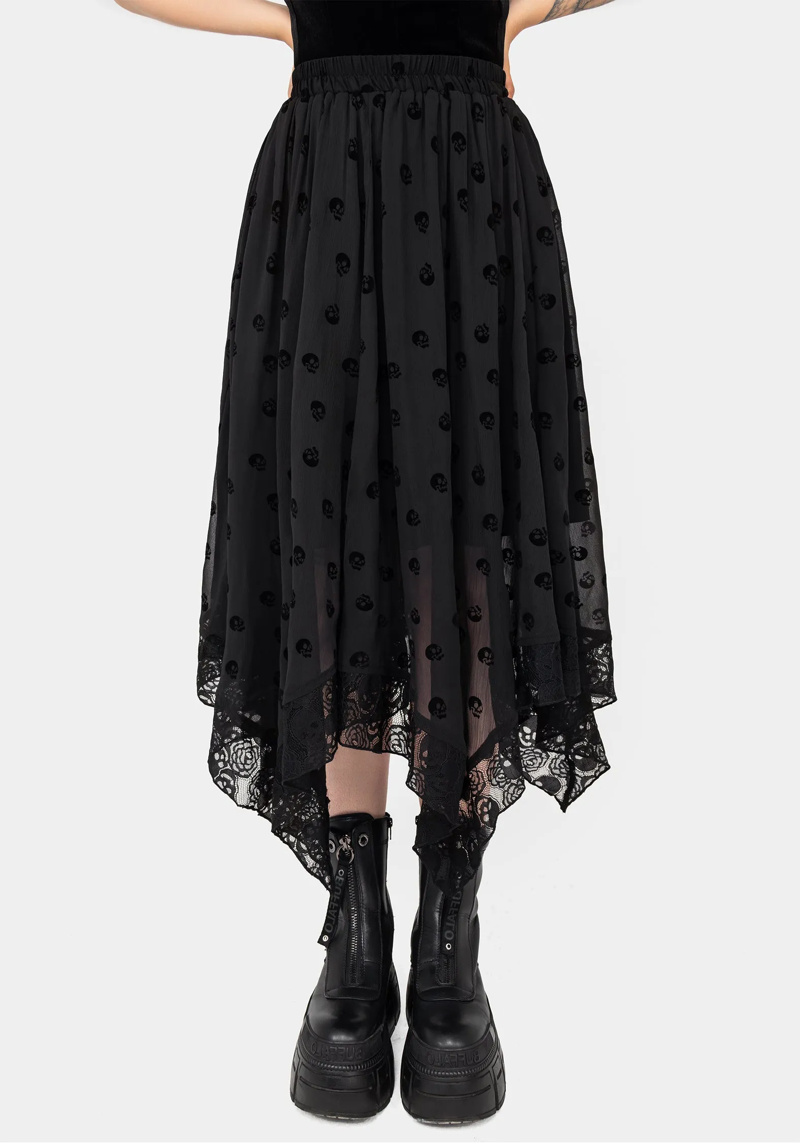 Bones Flocked Chiffon Handkerchief Hem Skirt Light Mood music concert