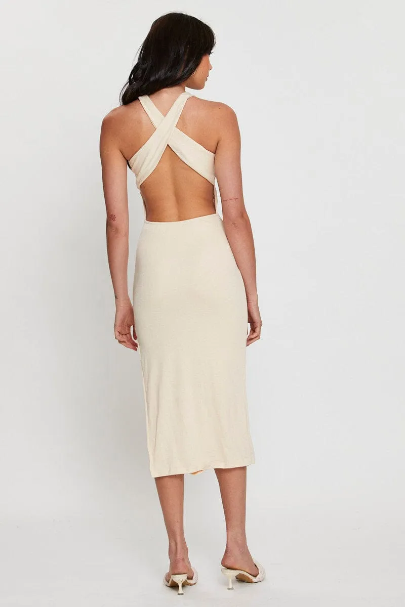 Beige Midi Dress Bodycon Comfortable casual midi Feminine Elegance