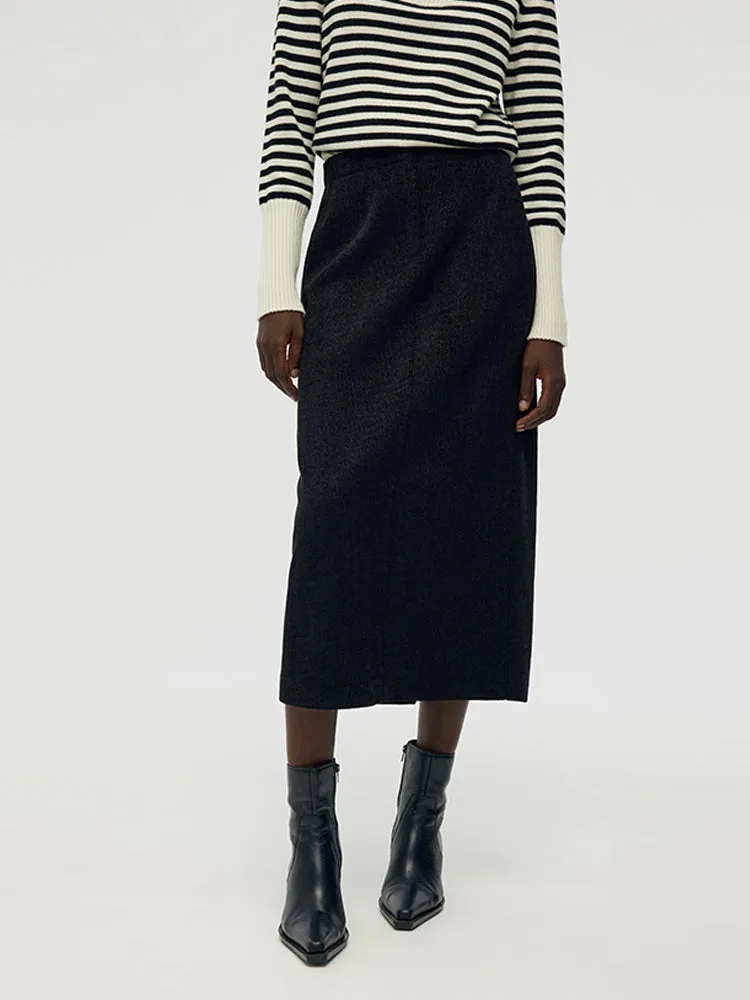 Back Slit Knitted Women Column Midi Skirt Layered Design birthday party