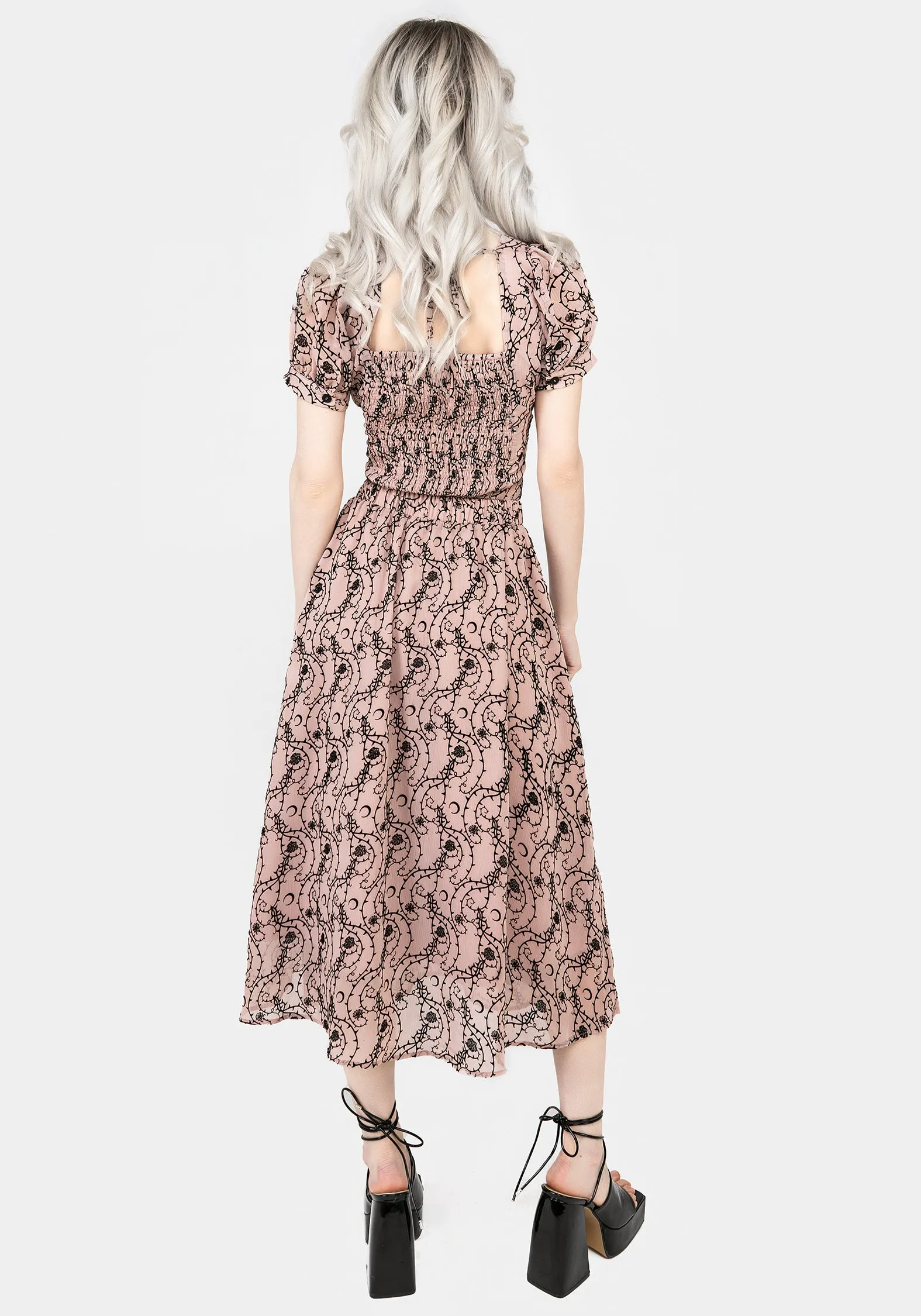 Frayed Finish Rosethorn Ruffle Midi Skirt