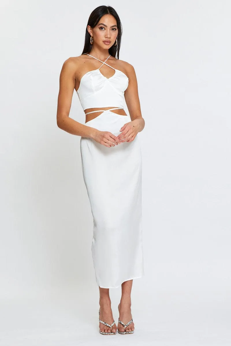 White Slip Skirt Maxi Satin Timeless Trend