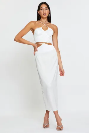 White Slip Skirt Maxi Satin Elevated Casual Non Restrictive Fit